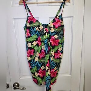 Simply Fit One-Piece Floral Bathing Suit Swim Dress- Women's Sz Lg $90
